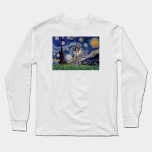 Silver Toy Poodle in Adapted Starry Night by Van Gogh Long Sleeve T-Shirt